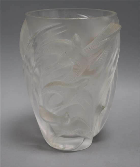 A large Lalique swallows vase height 24cm